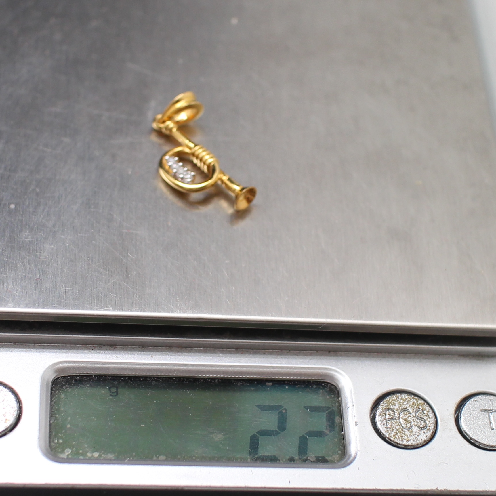 PD25027 จี้ทรัมเป็ต ฝังเพชรแท้ 4 เม็ด 0.04 กะรัต ทองแท้ 18k นน.รวม 2.2 กรัม