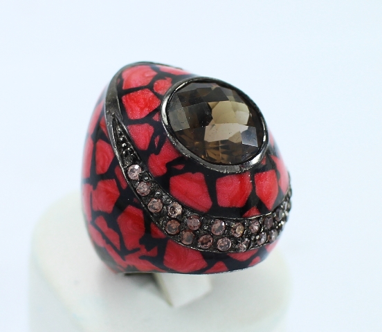 SI0094 แหวนเงินลงยาพลอยม่วงกลมเจียระไน เงินแท้ นน.19 กรัม Size 53