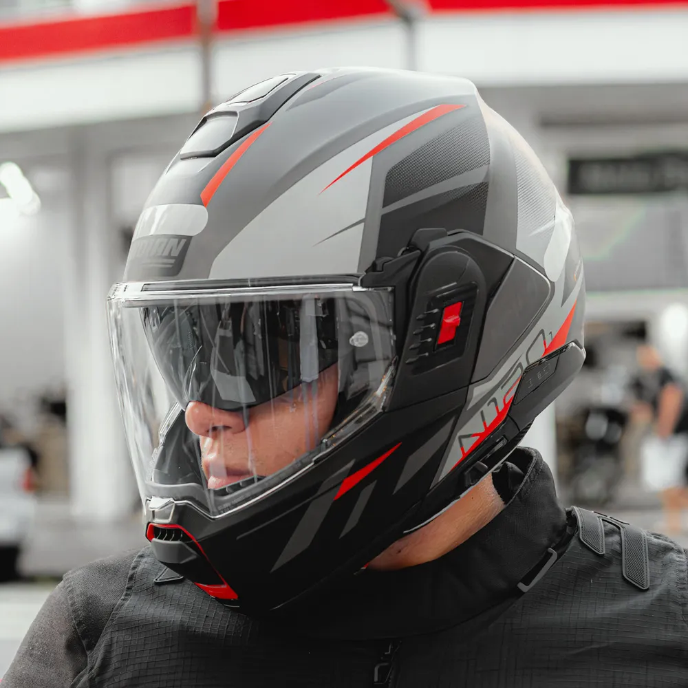 NOLAN FLIP-BACK HELMETS หมวกกันน็อค ยกคางไปด้านหลัง รุ่น N120-1 ▫️ Nightlife ▫️ N-Com Flat Lava Grey Red Silver Flat Black (25)