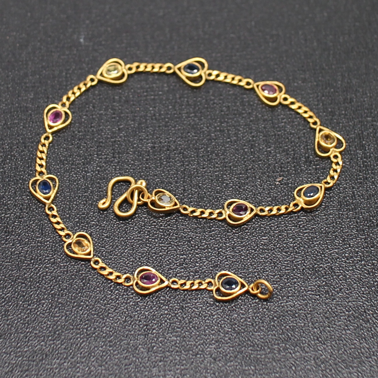 BL25020 สร้อยข้อมือพลอยหลากสี ทองแท้ 90% นน.รวม 4.3 กรัม ยาว 18 ซม.