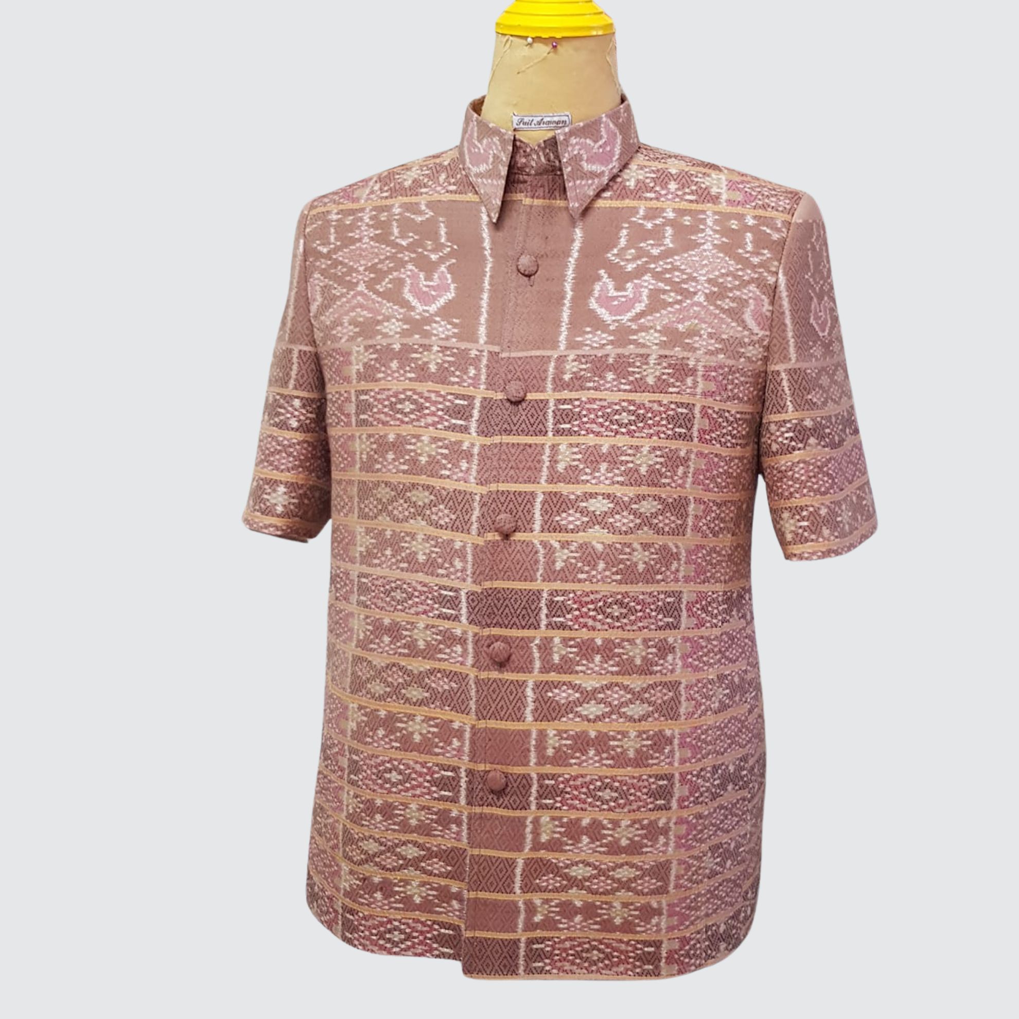 เสื้อสูทซาฟารี แขนสั้น ไหมมัดหมี่6ตะกอ สีธรรมชาติ| ตัดเย็บตามรูปร่าง | เลือกสีผ้า ส่งไซส์ได้