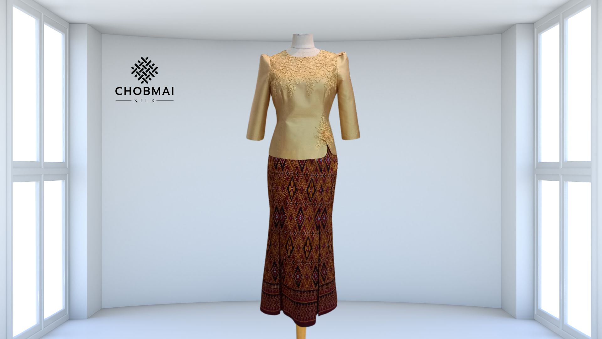 แบบตัดชุด แยกชิ้น เสื้อ+กระโปรง ผ้าไหม (ไม่รวมผ้า) chobmai x ARW รหัส CUT-ARW-07096712