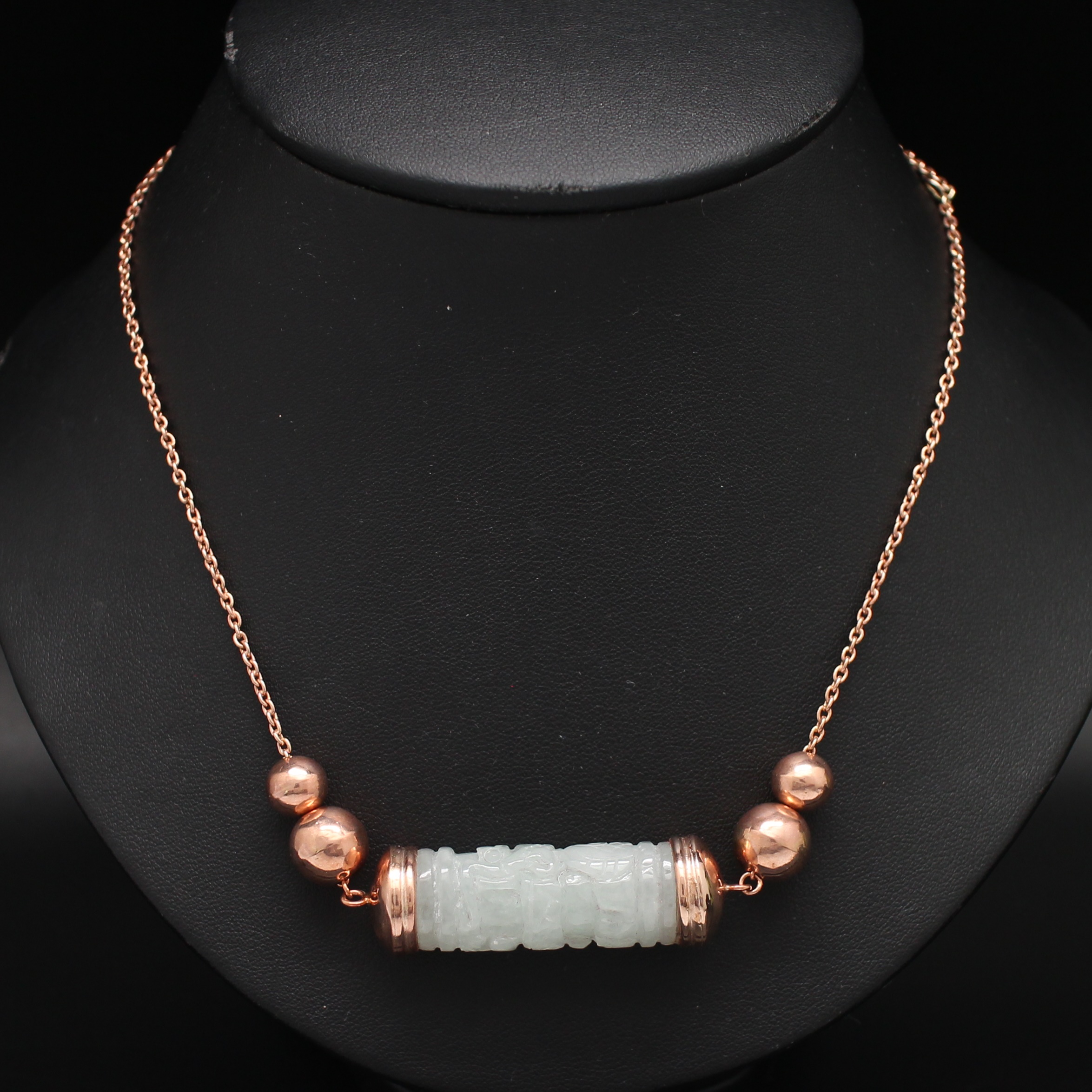 NL25016 สร้อยคอจี้หยกแกะสลัก Pinkgold 9k นน.รวม 30.5 กรัม ยาว 16 นิ้ว
