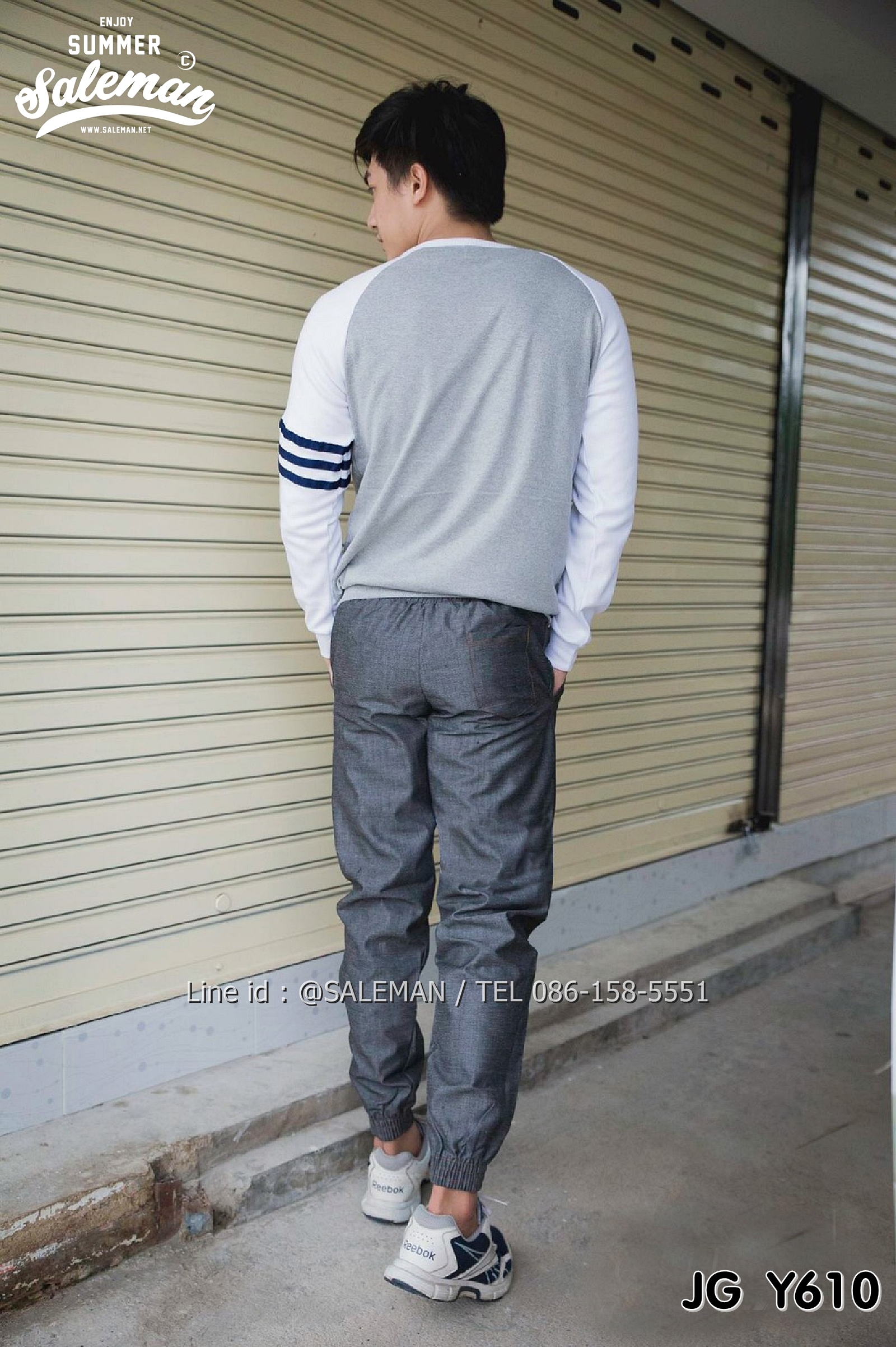 กางเกง jogger ขาจั๊มยีนส์ JG Y 610 ยีนส์เทาดำ