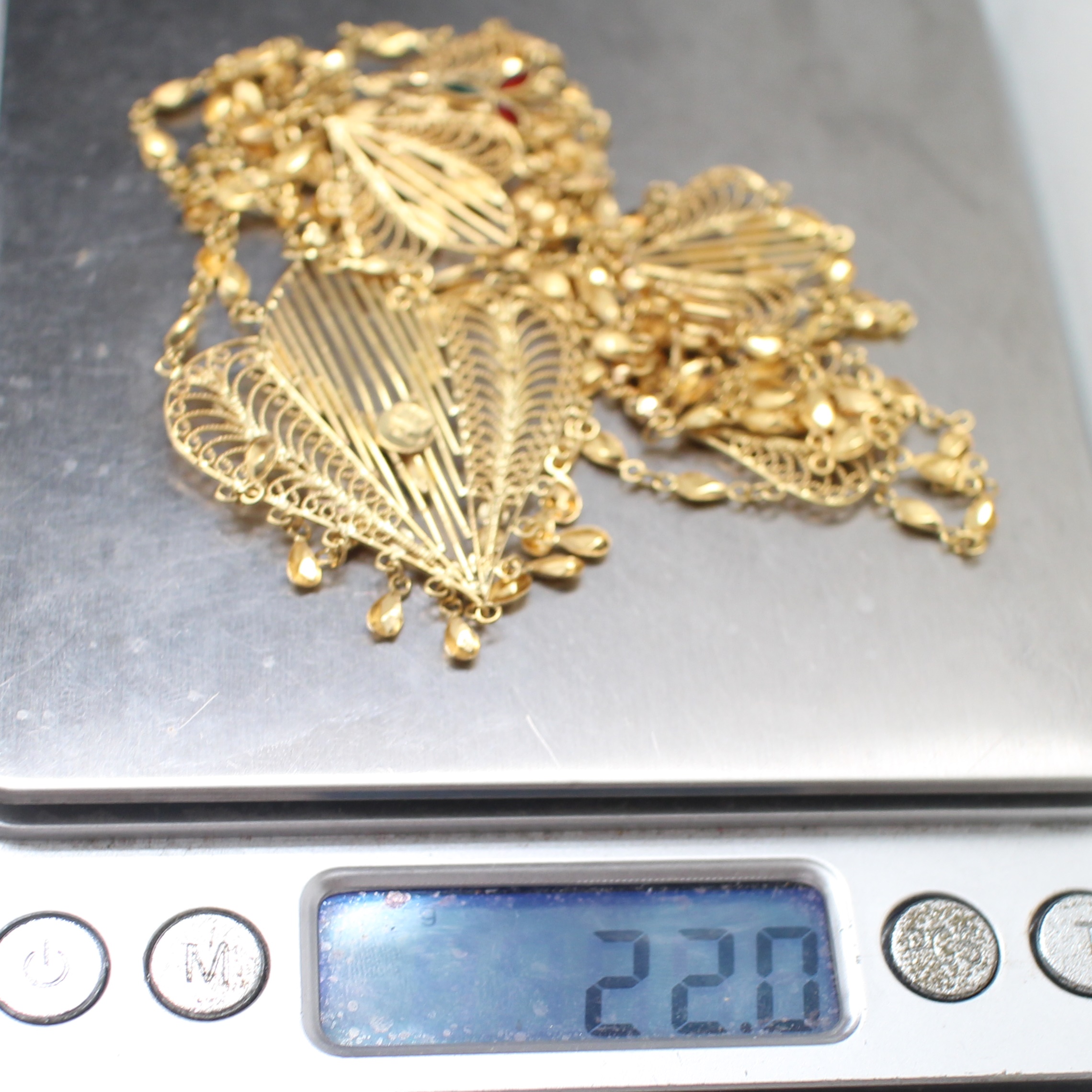 NL25051 สร้อยคอระย้าตุ้งติ้งลงยา ทองแท้ 90% นน.รวม 22 กรัม ยาว 24 นิ้ว งานเก่า สวย