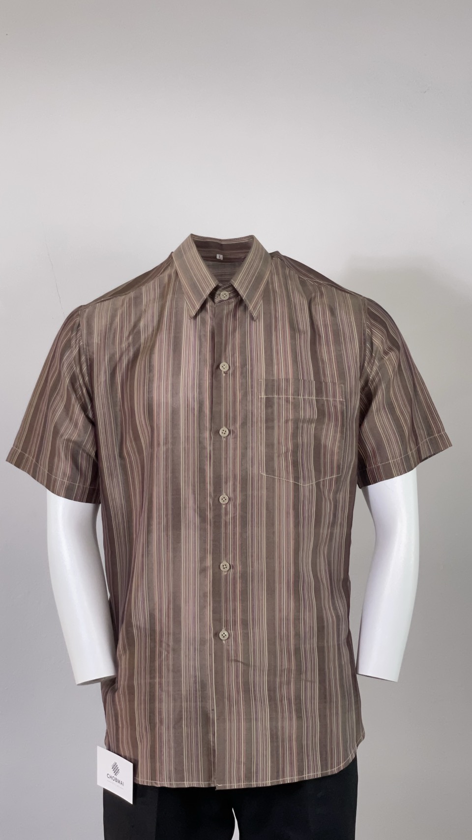 เสื้อเชิ้ต แขนสั้น ผ้าไหมลายริ้ว ไหมแท้ | เลือกไซส์ | เลือกสีผ้า รหัส DK-AA-11136830