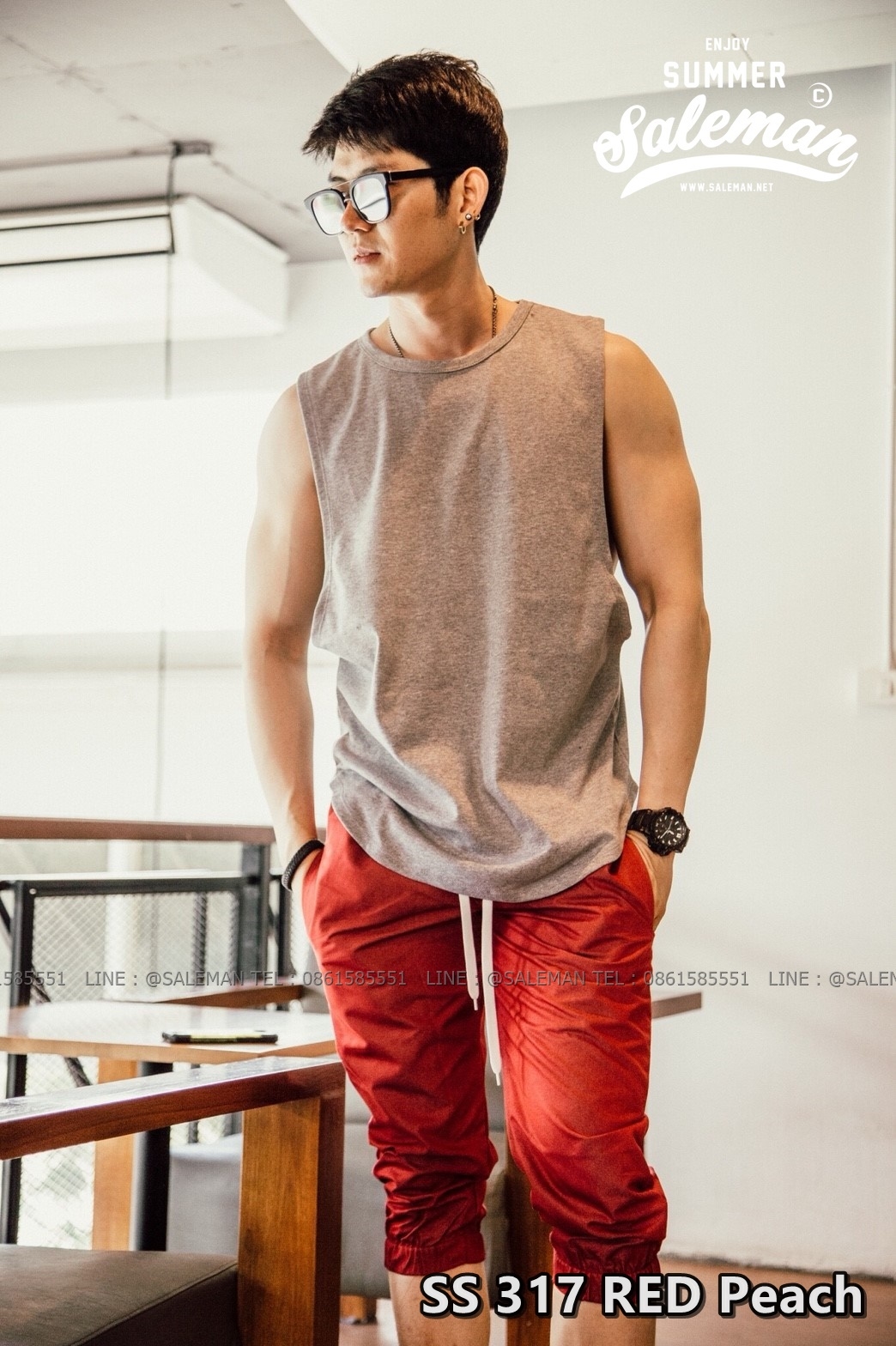 กางเกงสามส่วน พรีเมี่ยม ผ้า COTTON รหัส SS 317 RED Peach สีแดง