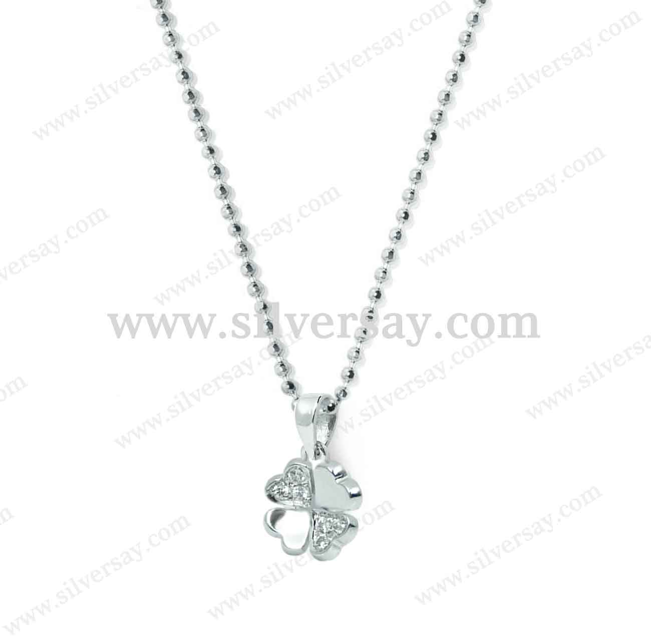 จี้ใบโคลเวอร์ Clover 4 ฝังเพชรสวิส/สลับเกลี้ยง/6มม.