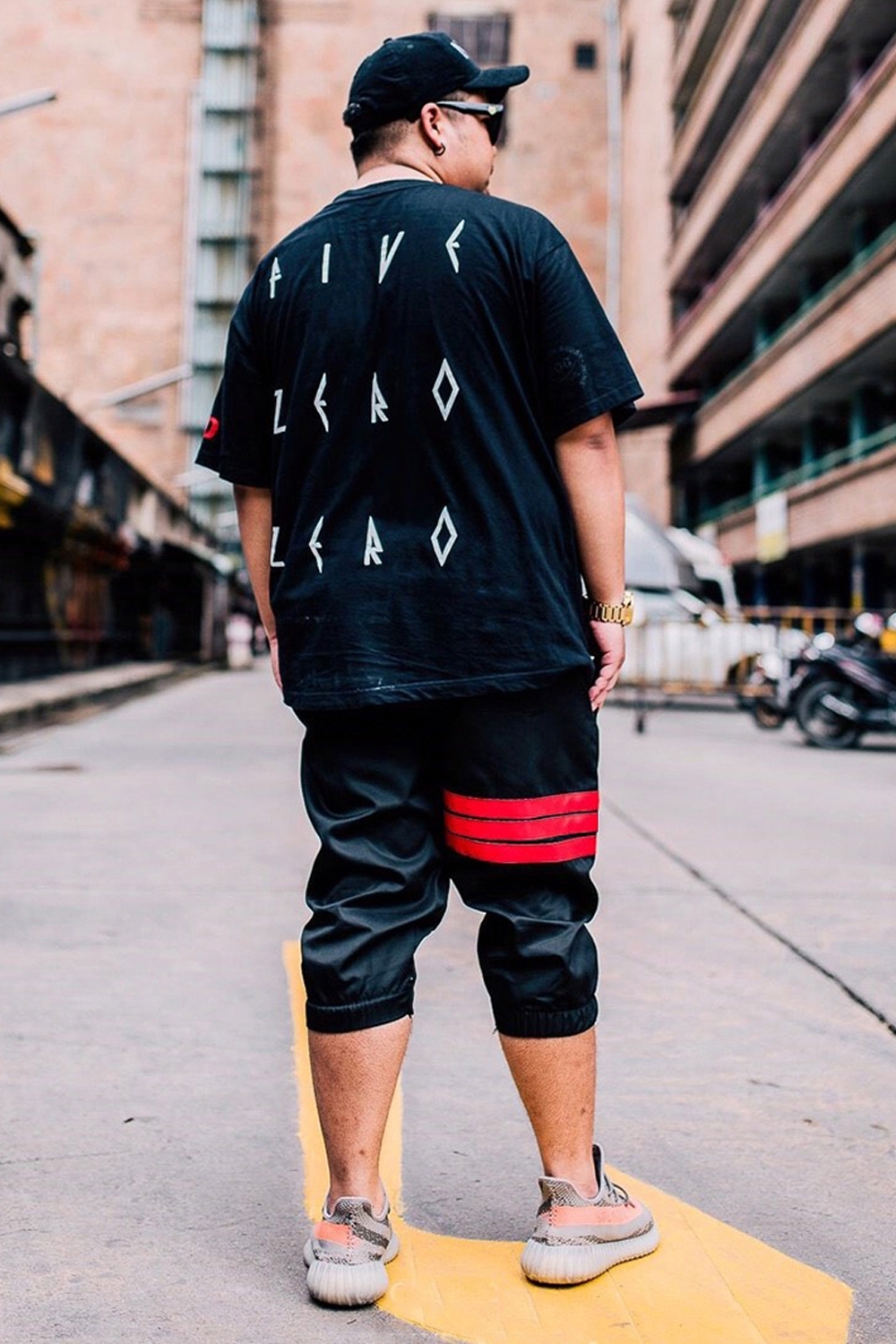 กางเกงสามส่วน พรีเมี่ยม ผ้า COTTON รหัส SST 315 RR สีดำ แถบแดง 3