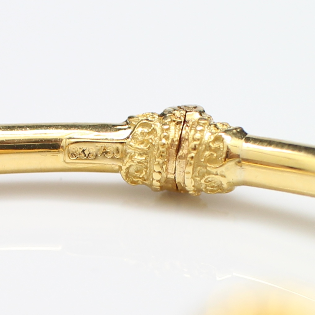 BL25038 กำไลแพะหัวชนตาฝังทับทิม ทองแท้ 18k นน.รวม 20.4 กรัม เส้นผ่านศูนย์กลาง 5.5 ซม. งานสวย หายาก