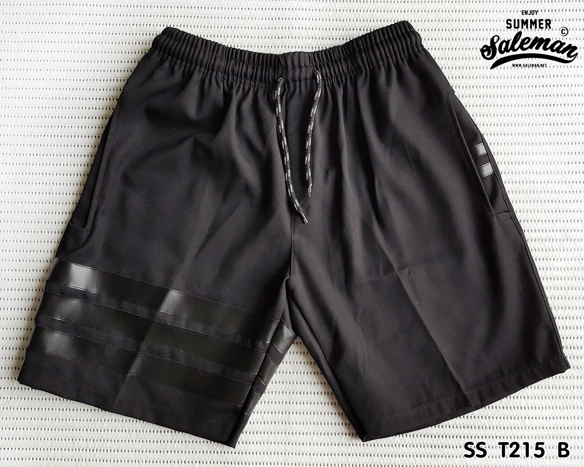 กางเกงขาสั้น พรีเมี่ยม ผ้า COTTON รหัส SST 215 A สีดำ แถบทหาร SUMMER SALE