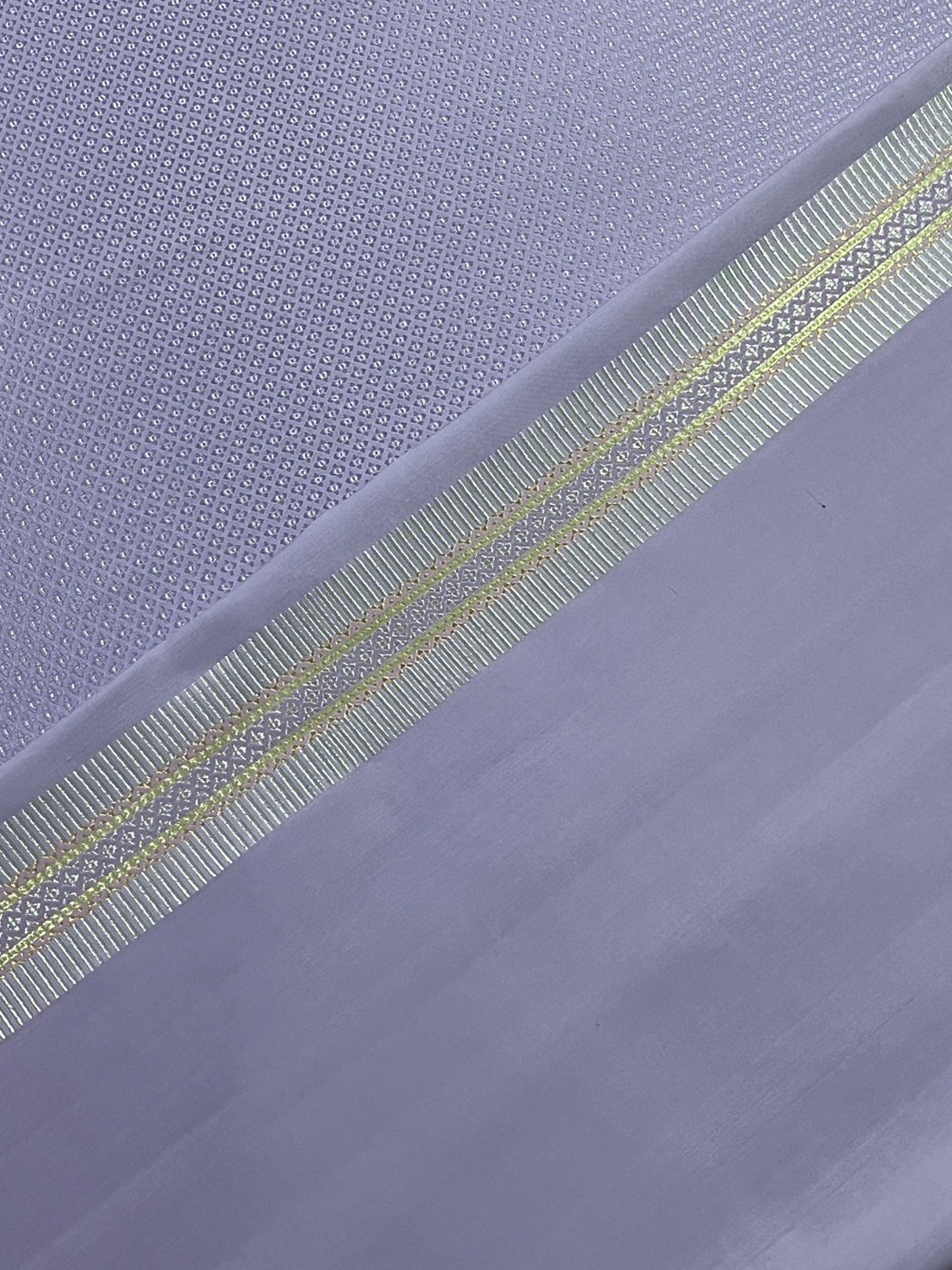 (ผ้าชุด)ผ้าไหมยกดอกลำพูน เกาะเชิงดิ้นเงิน ขนาด 1.03x4.40เมตร ลายอินเดีย พื้นสีม่วงพลาสเทล รหัส N90-29-TR0536