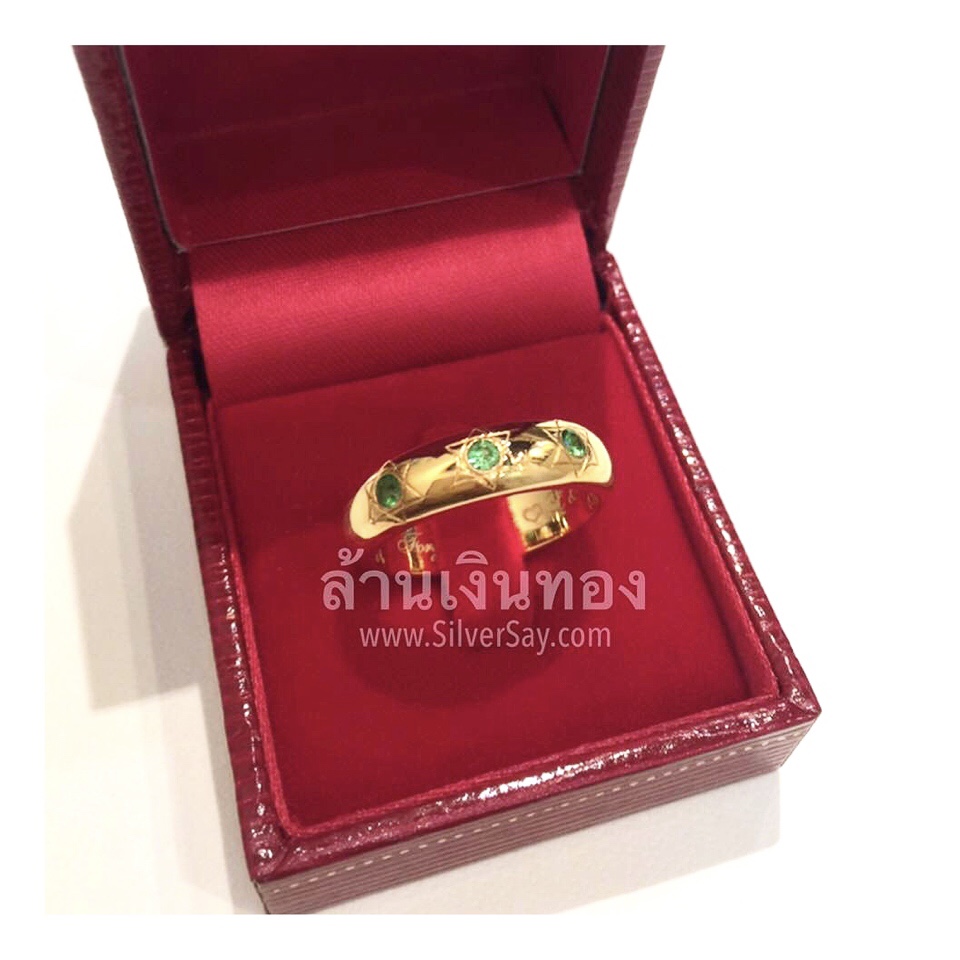 แหวนปลอกมีด ฝังพลอยแท้กรีนการ์เนทสีเขียวเข้ม สลักชื่อ "Forget me not ♡ L&P" ทองคำแท้ 18k Yellow gold