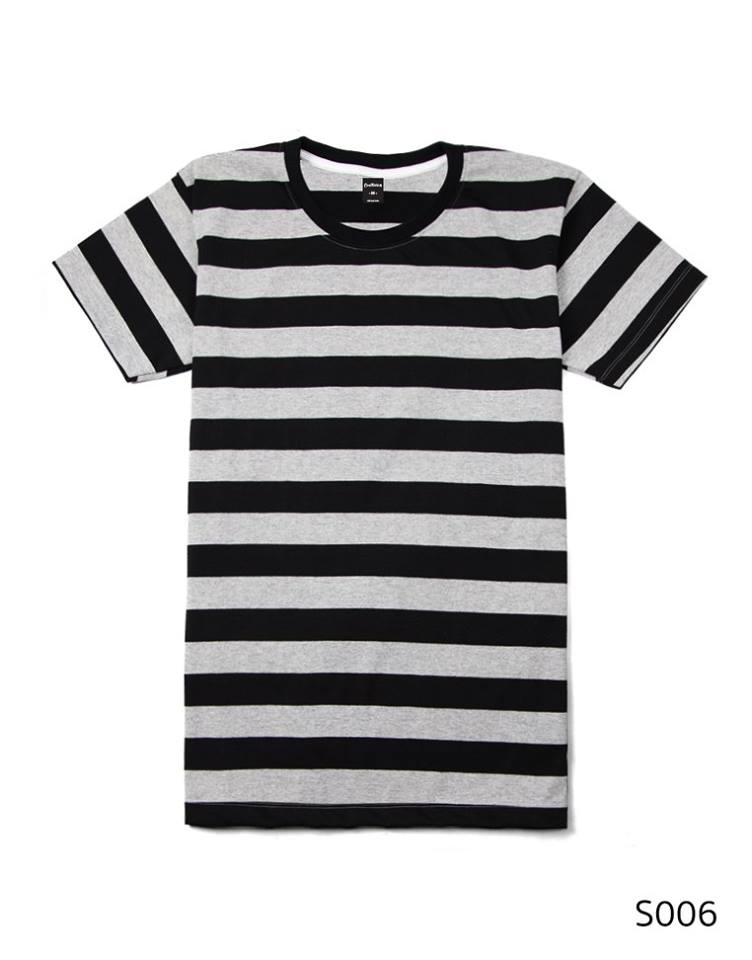 เสื้อยืดคอกลมลายทาง ริ้ว1นิ้ว S006 (สีเทาดำ)