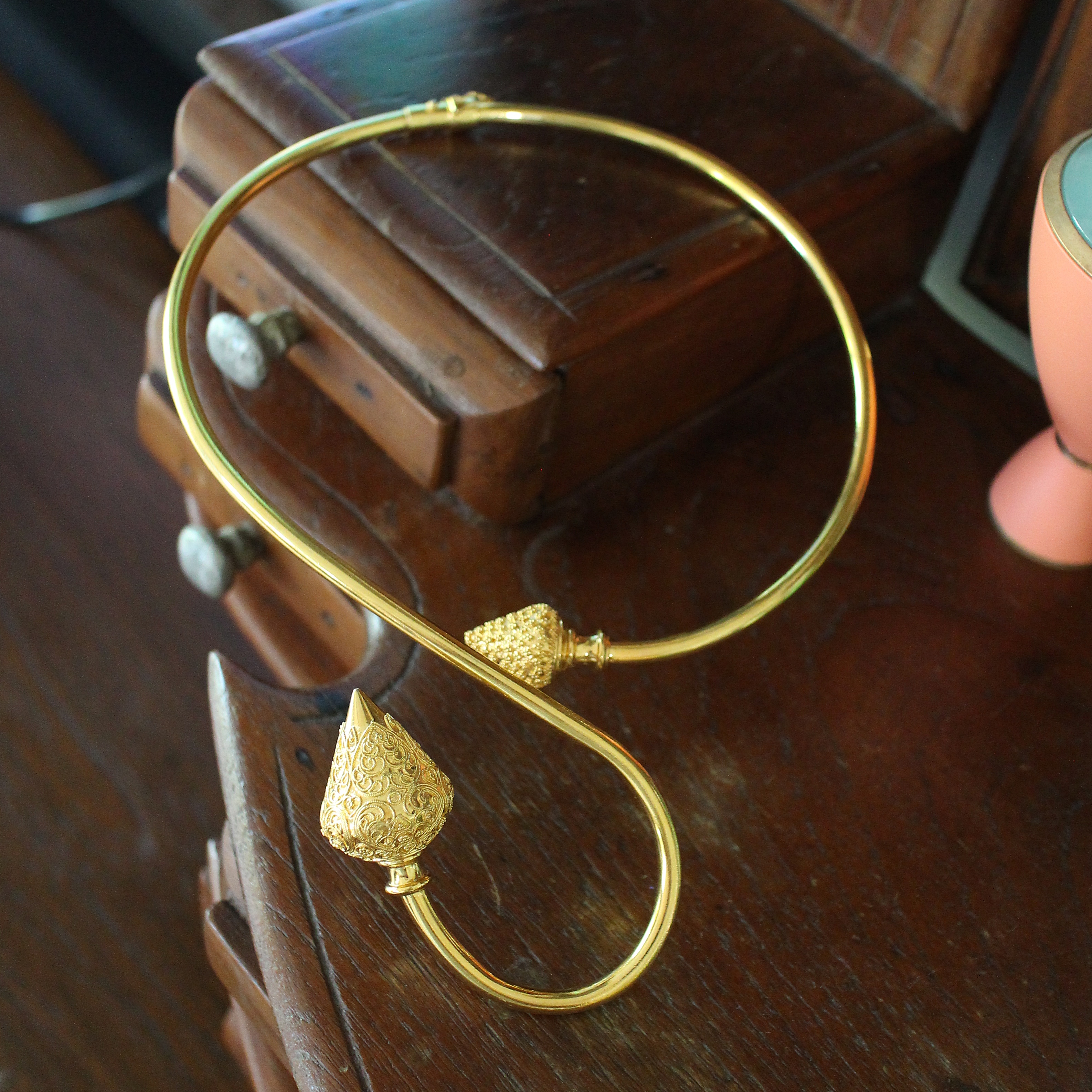 SI367 สร้อยคอโช้คดอกบัว เงินแท้ 92.5% ชุบทอง