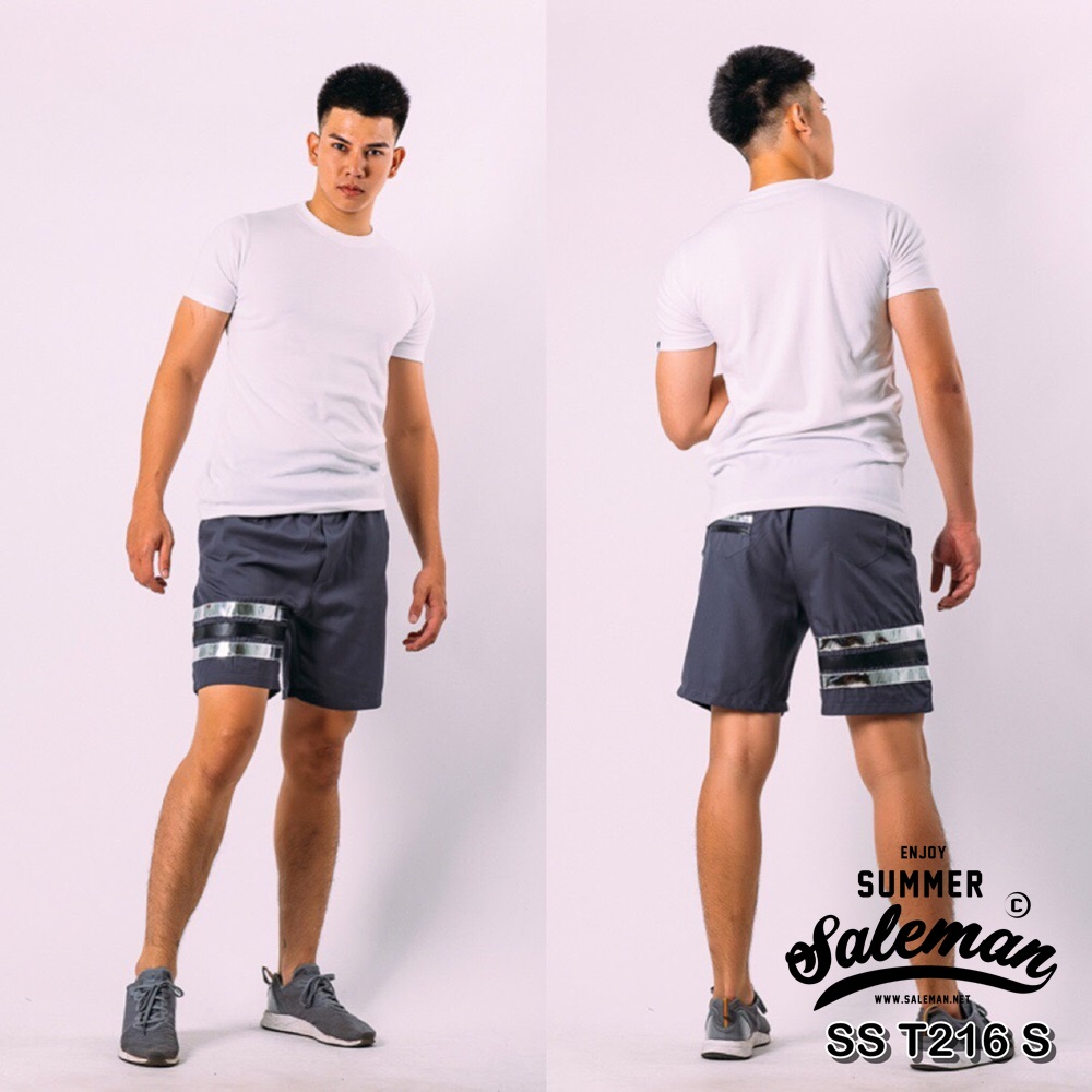 กางเกงขาสั้น พรีเมี่ยม ผ้า COTTON รหัส SST 216 S สีเทา แถบเงิน