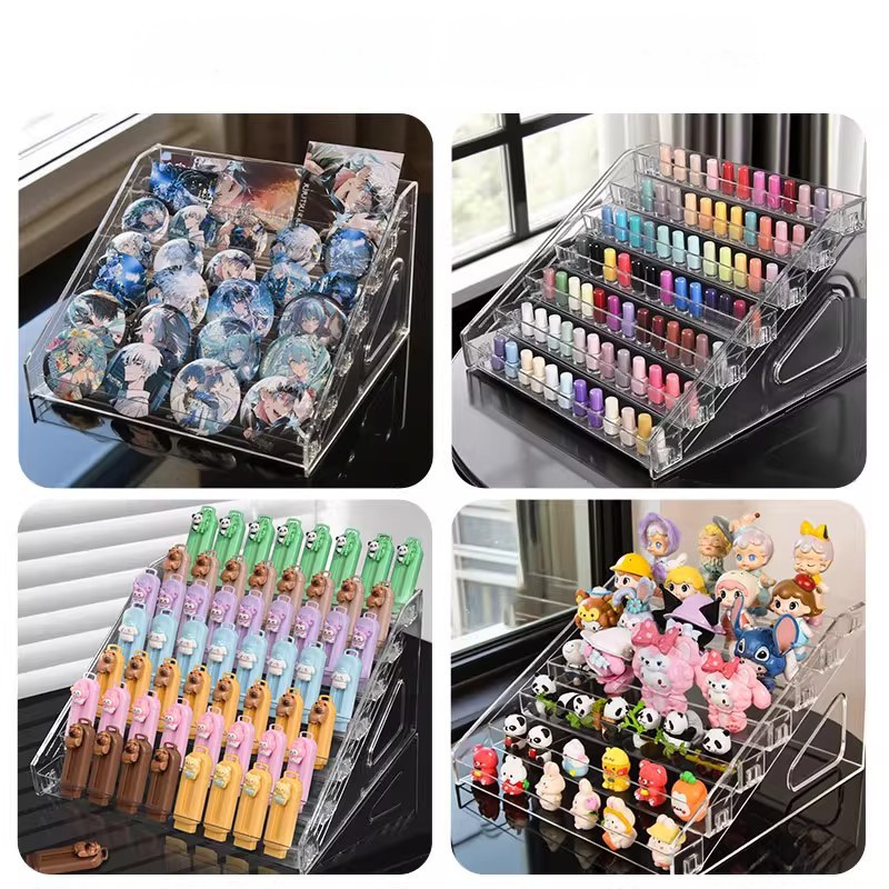 ชั้นอะคริลิกวางสีทาเล็บ ชั้นวางลิปสติก น้ำหอม ยาทาเล็บ ชั้นวางเครื่องสำอางใส ใส่ของอเนกประสงค์ แบบขั้นบันได