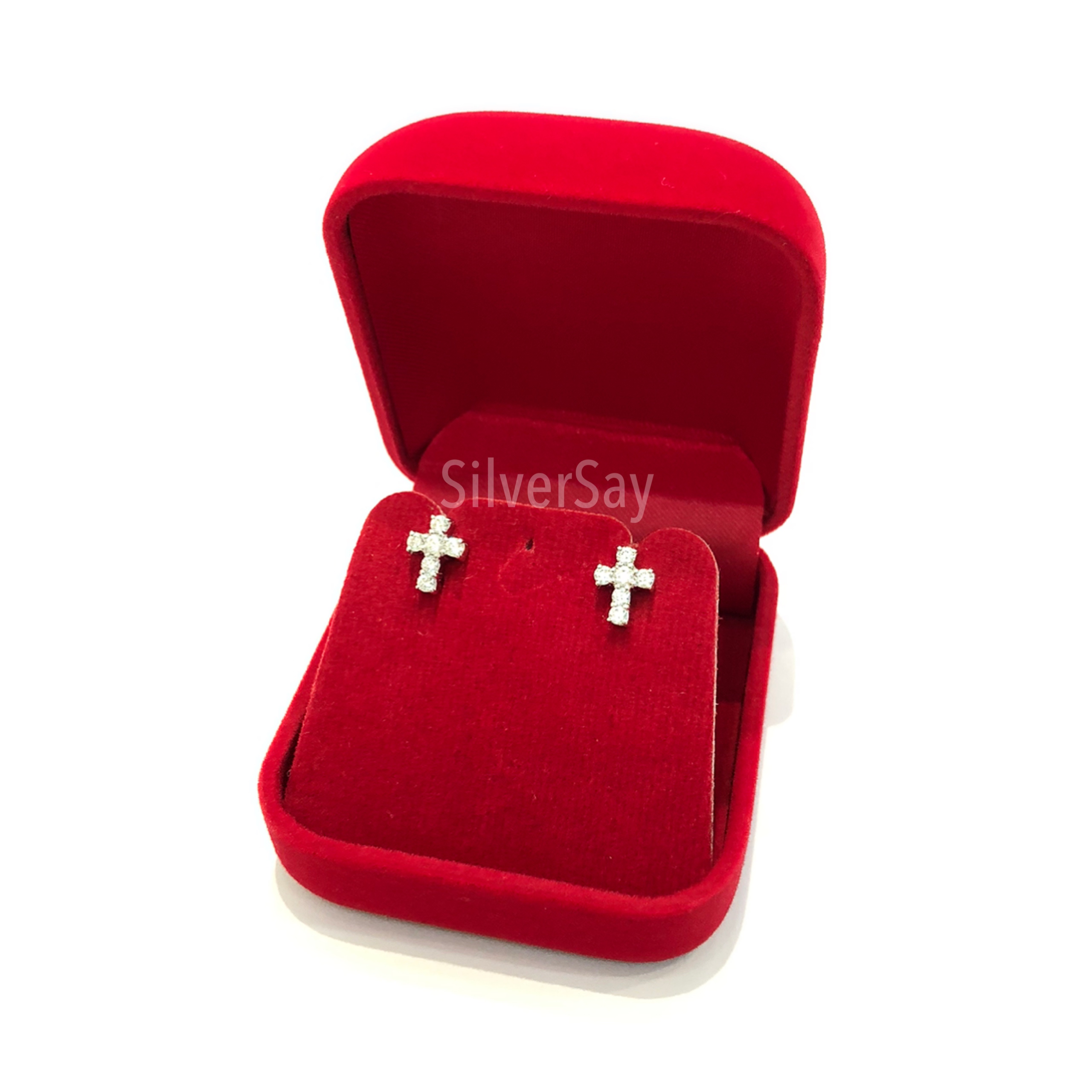 จี้ไม้กางเขนจิ๋วฝังเพชรสวิสแถว/สีทองคำ22k