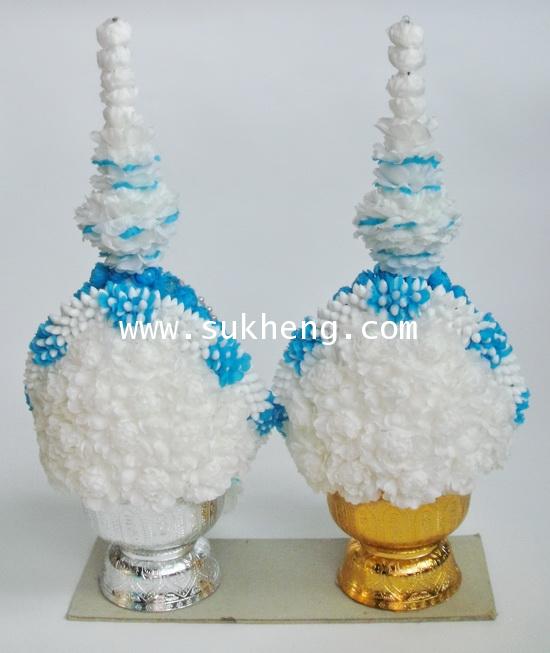 พานพุ่มมะลิผ้าเหลื่อมสีฟ้า ถวายพระพรพระราชินี เบอร์4