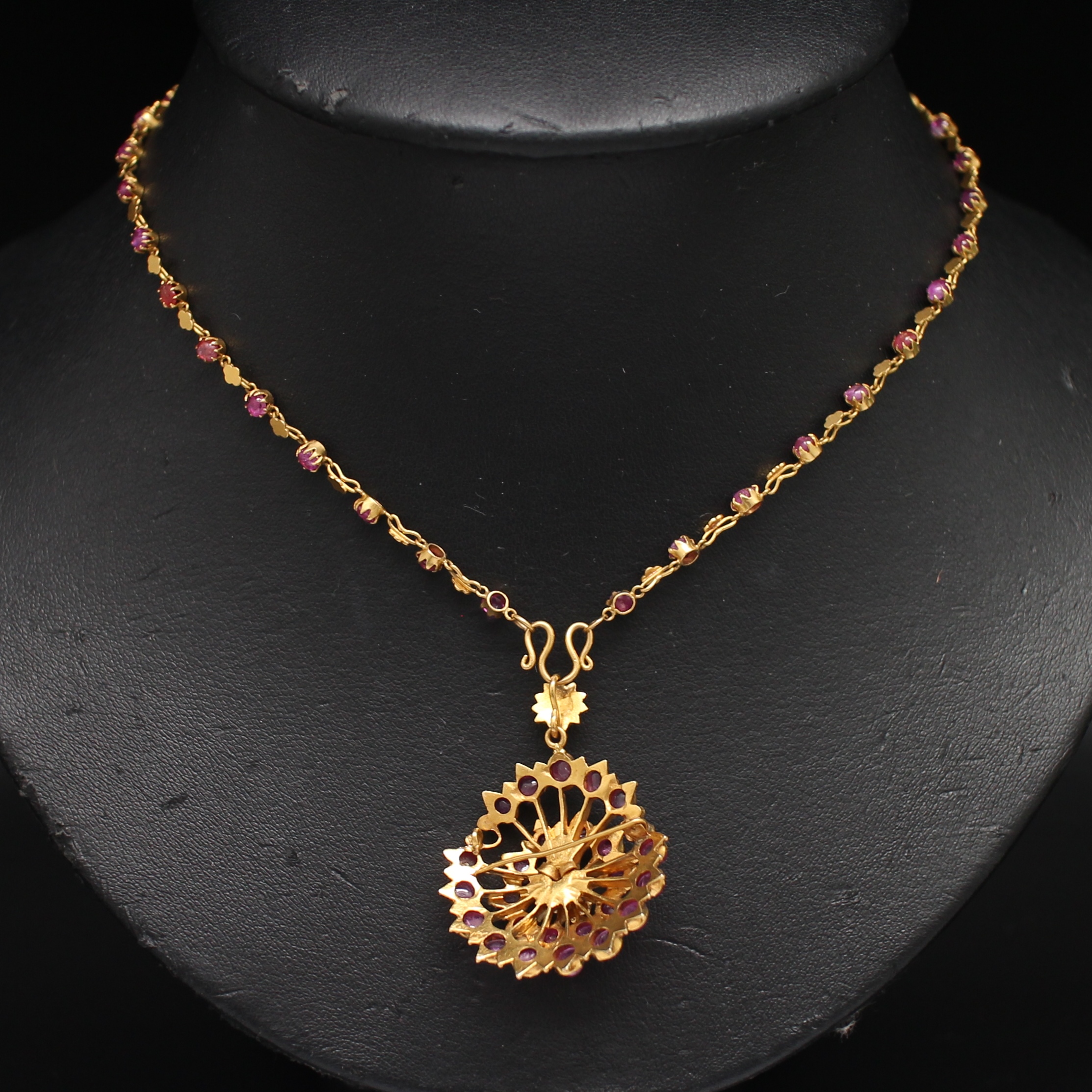 NL25010 สร้อยคอทับทิม พร้อมจี้ ทองแท้ 90% นน.รวม 20.9 กรัม ยาว 24 นิ้ว ถอดจี้เป็นเข็มกลัดได้ พลอยรุ่นเก่า