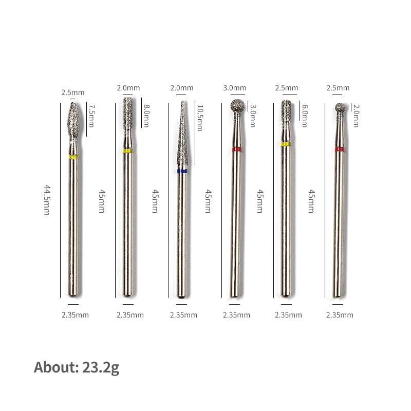 หัวเจียรเพชรอย่างดี หัวเจียรโคนเล็บ ขัดหน้าเล็บ เซาะเล็บ 6แท่ง/เซต