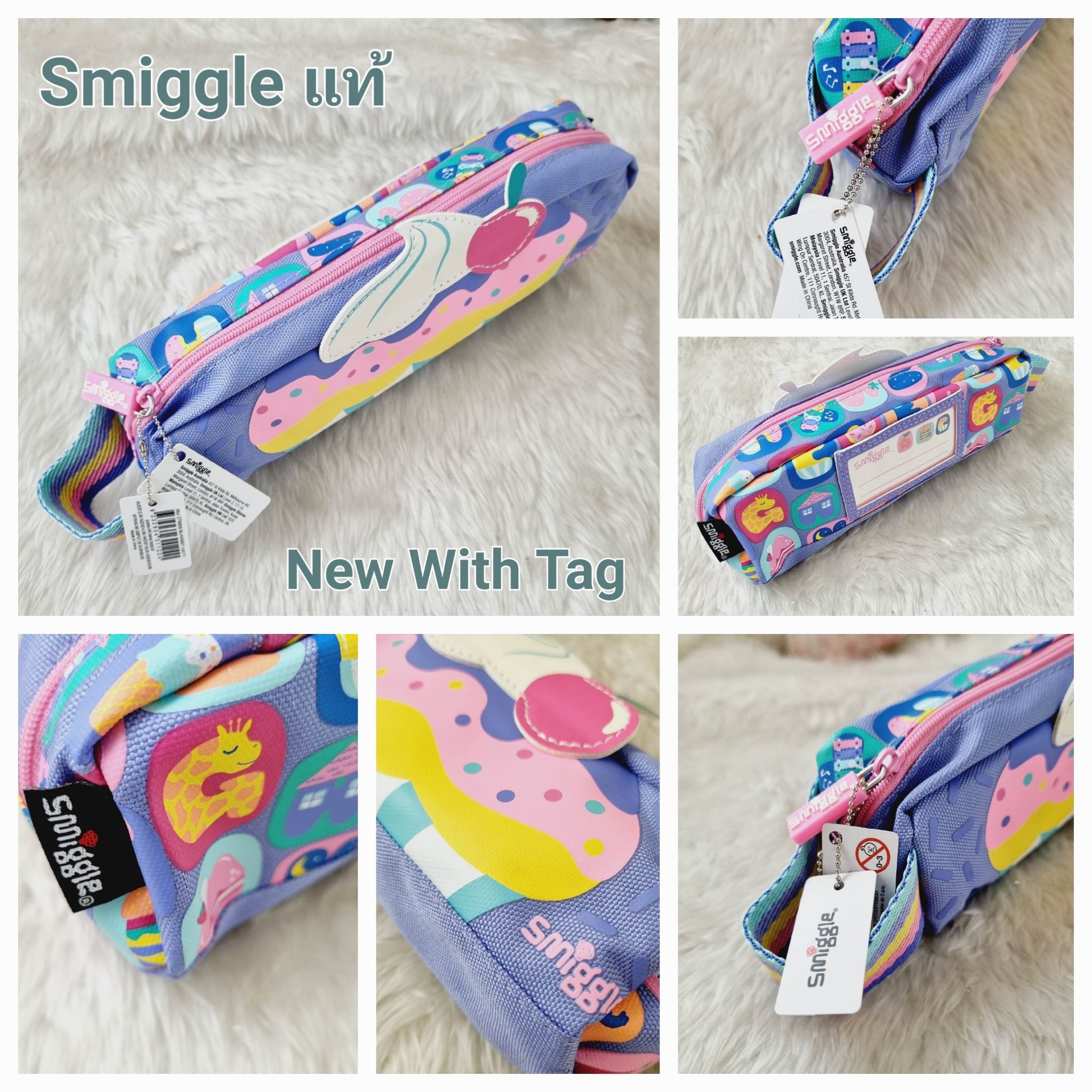Smiggle Cupcake สีม่วง กระเป๋าดินสอสมิกเกอร์ Pincilcase ผ้าแคนวาส imported UK #ของขวัญ #ของแท้