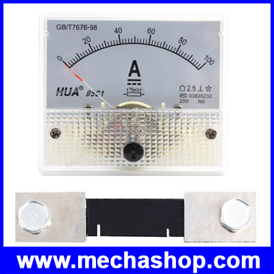 แอมป์มิเตอร์ไฟฟ้ากระแสตรง วัดกระแสไฟ DC 100A Analog Panel AMP Current Meter + Current Shunt 100A