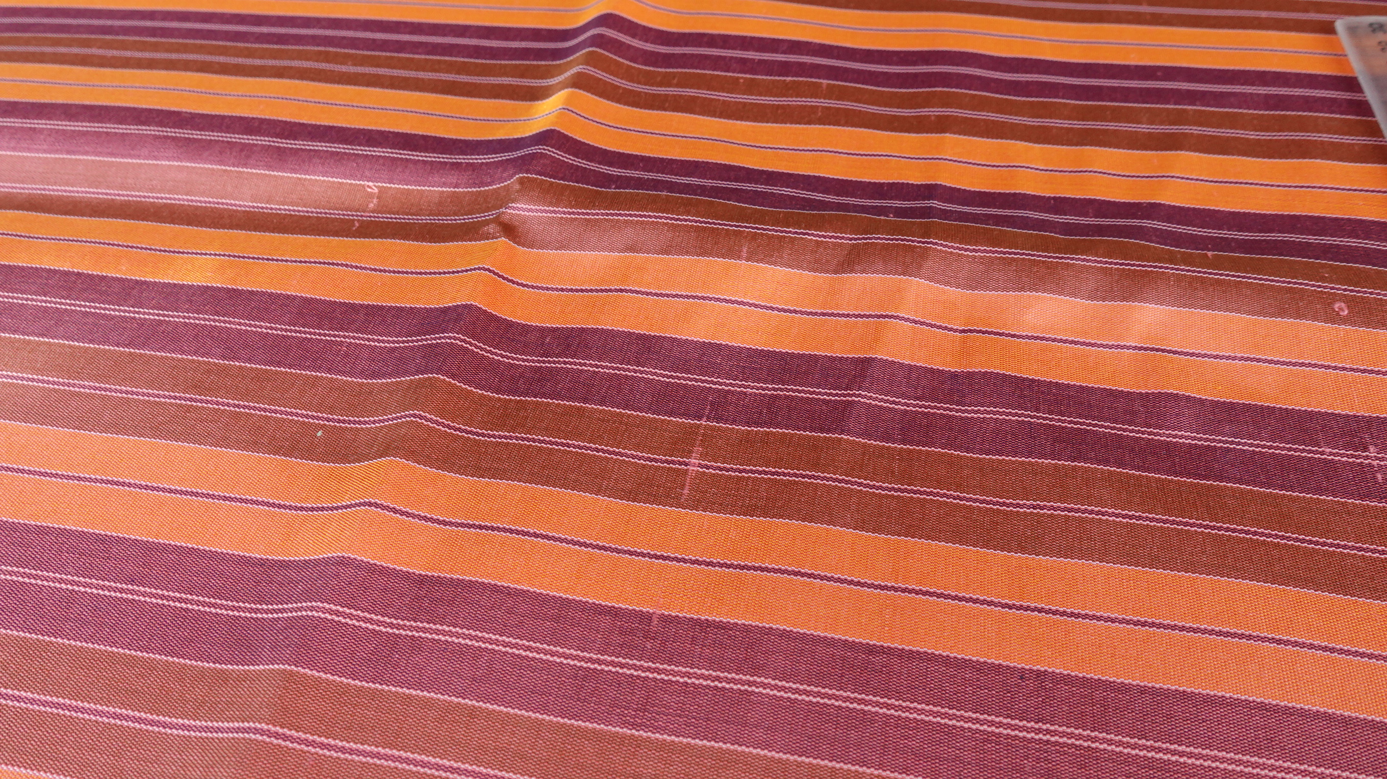 ผ้าไหม ลายริ้ว ไหมแท้ multicolor ลายขาวม้า สีส้ม (ราคาต่อเมตร) รหัส MC-76-P4582