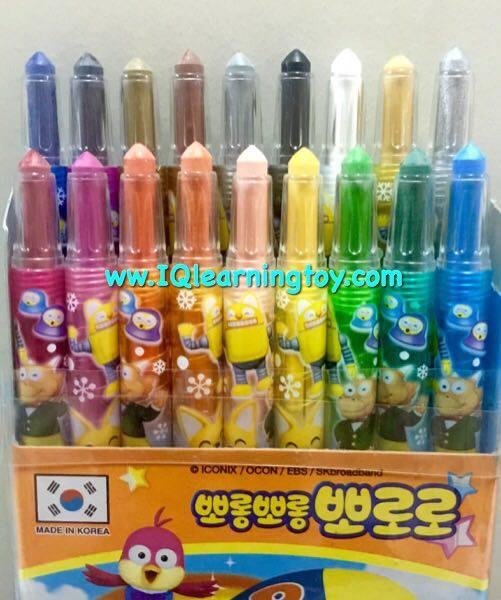 สีเทียนหมุนได้โพโรโร่ แพ็คจำนวน 18 สีขนาดมาตรฐาน สีคมเข้ม ชัดเจน ลื่น ระบายง่าย ช่วยให้ภาพออกมาสวย และดูมีชีวิตชีวา ส่งฟรี