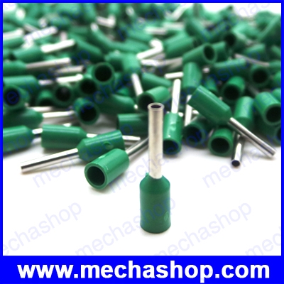 (จำนวน100ชิ้น)ขั้วต่อสายคอนโทรล ข้อต่อสายไฟ แบบหุ้ม เฟอรู PVC Insulated Bootlace Ferrules VE7508 สีเขียว สำหรับสายไฟขนาด 0.75 mm2, 20AWG, พินยาว 8.0mm วัสดุทองเหลือง