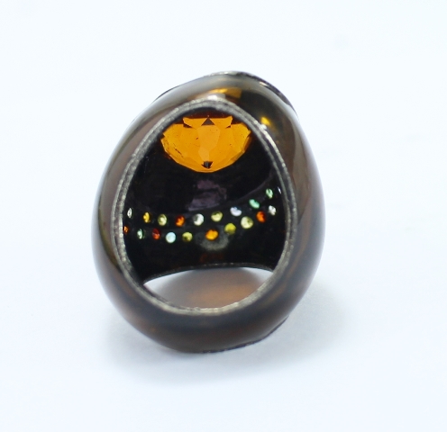 SI0092 แหวนเงินพลอยส้มลงยาสีน้ำตาล เงินแท้ นน. 15.7 กรัม Size 53