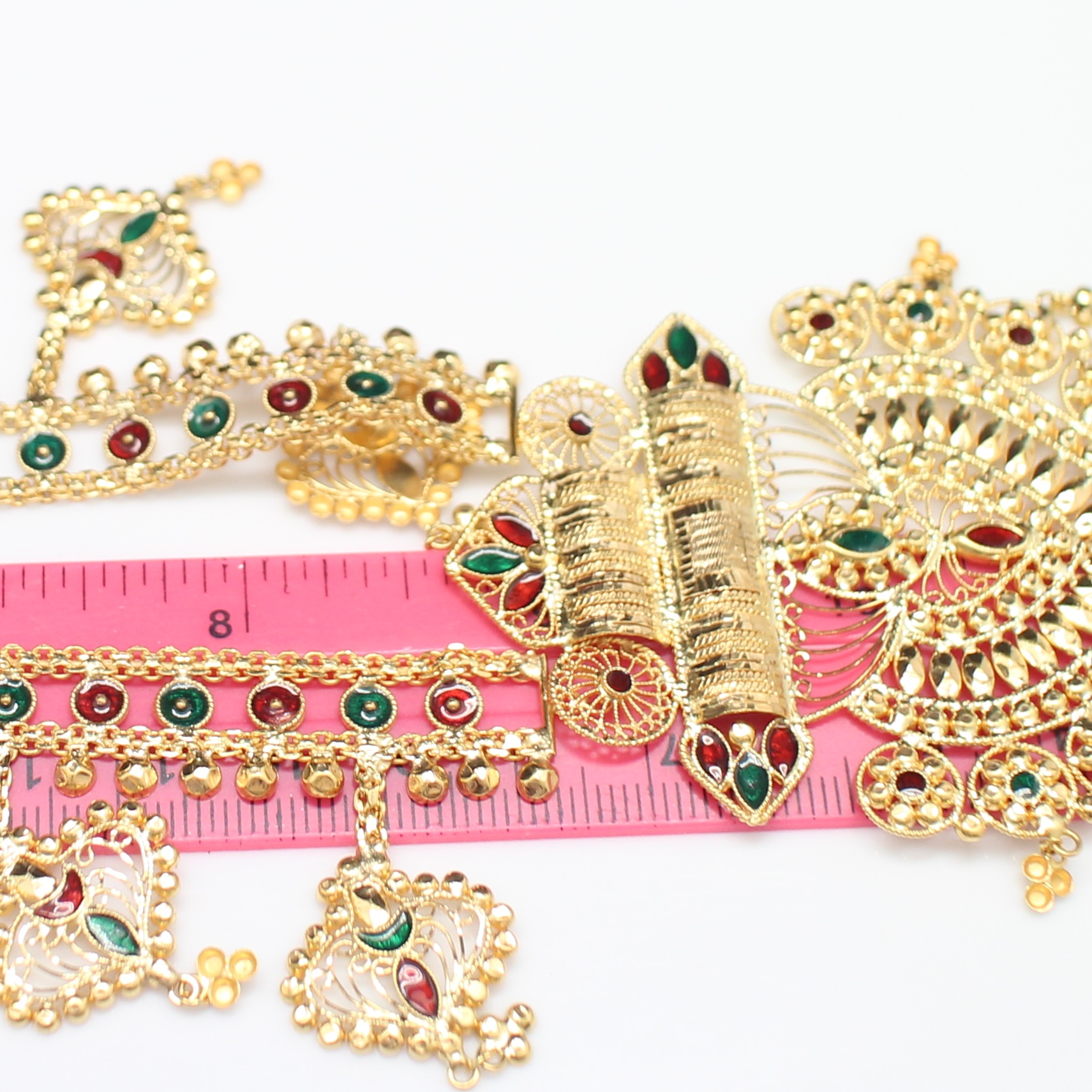 NL25053 สร้อยคอทองลงยาตุ้งติ้งพร้อมต่างหูเข้าเซท ทองแท้ 90% ต่างหูหนัก 15.2 กรัม สร้อยคอหนัก 37 กรัม ยาว 18 นิ้ว งานสวยมาก