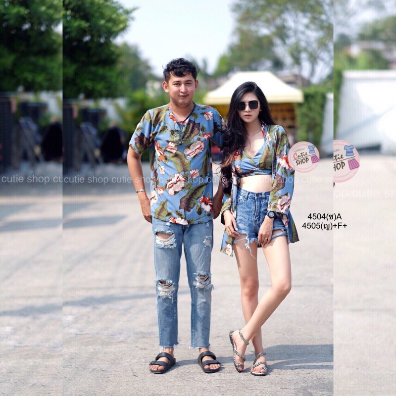 เสื้อลายดอกชบา คอกลม TW4504