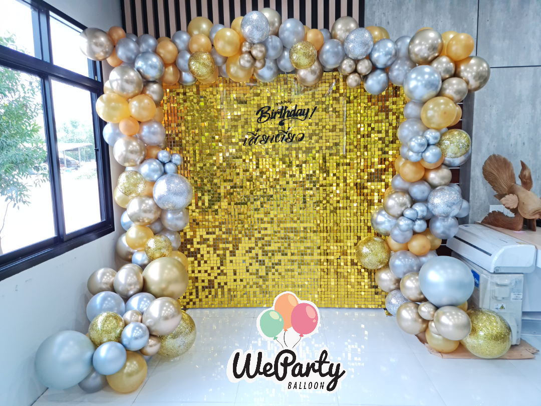 Sequin wall & Orgainic Balloons (ฉาก กว้าง: 1.8m x สูง: 2.1m)(ลูกโป่งสีพิเศษorganic 7เมตร)