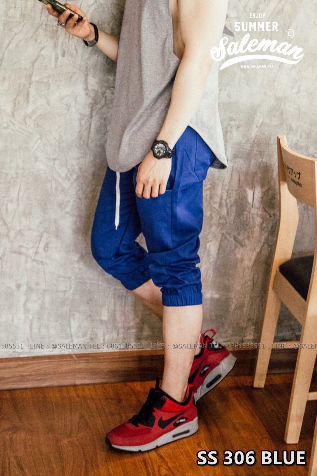 กางเกงสามส่วน พรีเมี่ยม ผ้า COTTON รหัส SS 306 BLUE สีน้ำเงินสด