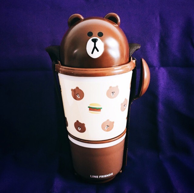 กล่องใส่อาหาร-เครื่องดื่ม 3 ชั้น ชุด ตุ๊กตา Line บราวน์ พร้อมแพ็คคู่ กระบอกน้ำลายบราวน์ น่ารักน่าสะสม