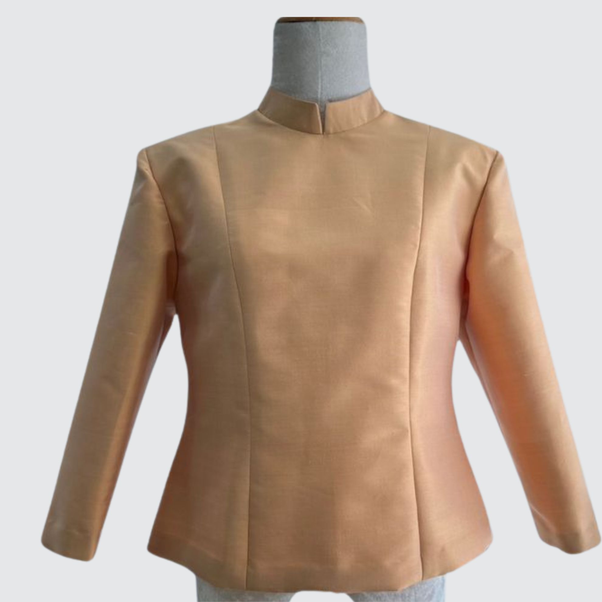 เสื้อแขนยาว ตัดเย็บจากไหมสีพื้น เนื้อเรียบ ไหมแท้ 100% | ตัดเย็บตามรูปร่าง | เลือกผ้า ส่งไซส์ได้