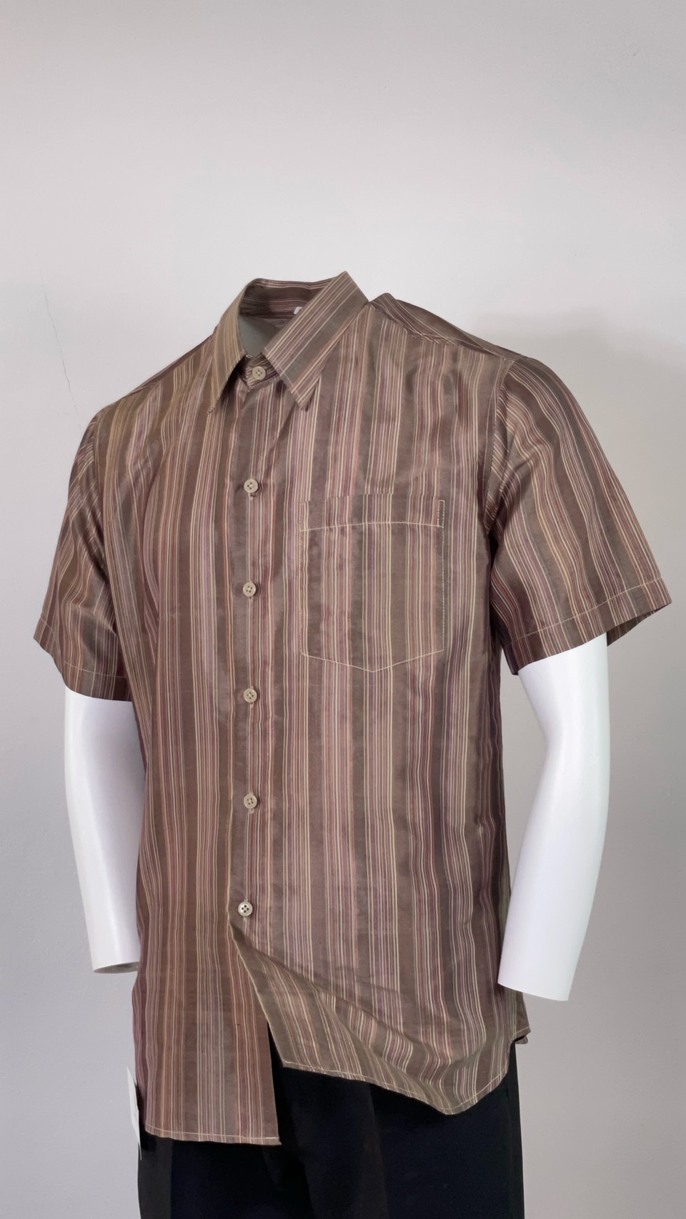 เสื้อเชิ้ต แขนสั้น ผ้าไหมลายริ้ว ไหมแท้ | เลือกไซส์ | เลือกสีผ้า รหัส DK-AA-11136830