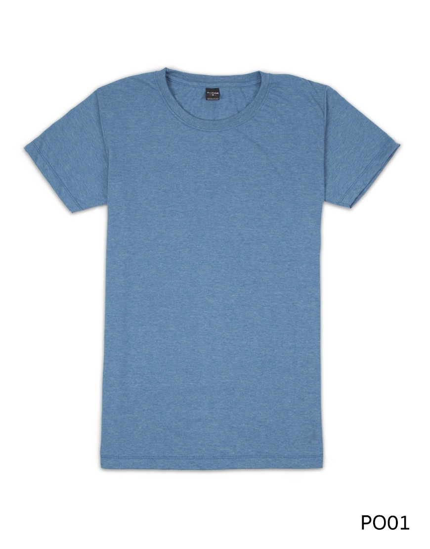 เสื้อยืดคอกลมเรียบ Po01 สีน้ำเงินฟอก