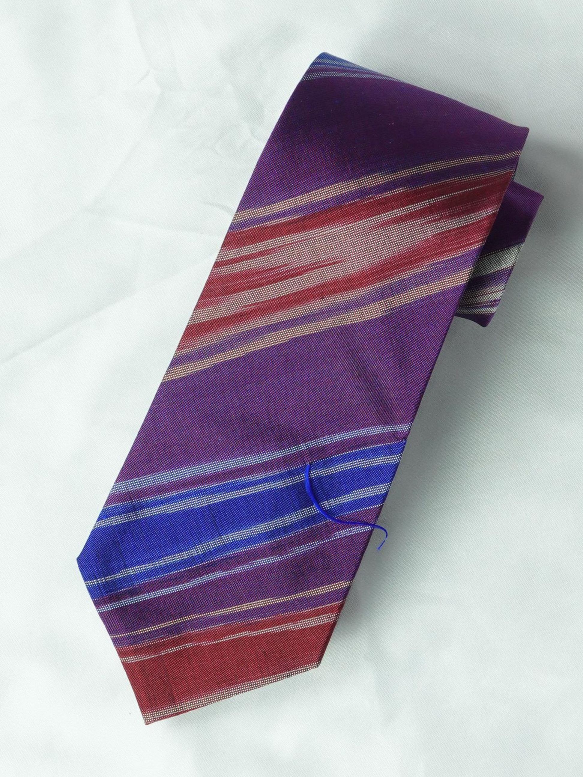 เนคไทผ้าไหม ลายพื้นเมือง ลายริ้ว ขนาดกว้าง 3.0นิ้ว สีม่วง ND-NY-012468113