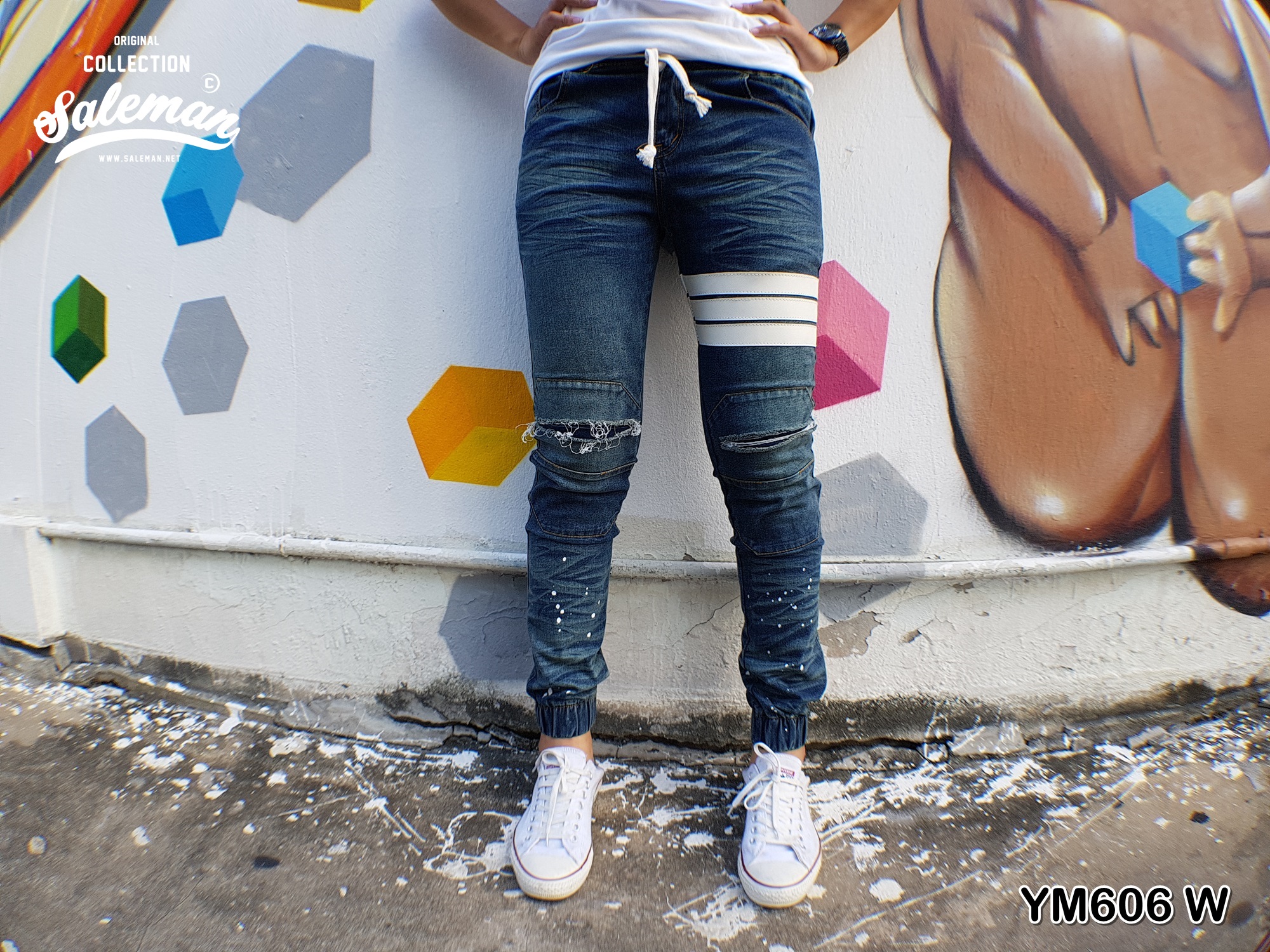 STRETCH JEANS JOGGER PANTS | ขาจั๊มยีนส์ยืด YM606 W