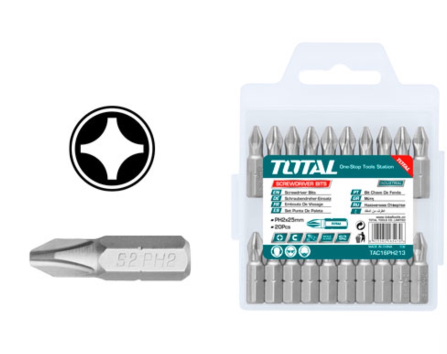 TOTAL TAC16PH213 ดอกไขควงลม ปากแฉก PH2 x 25mm 10 ดอก/แพ็ค โททอล