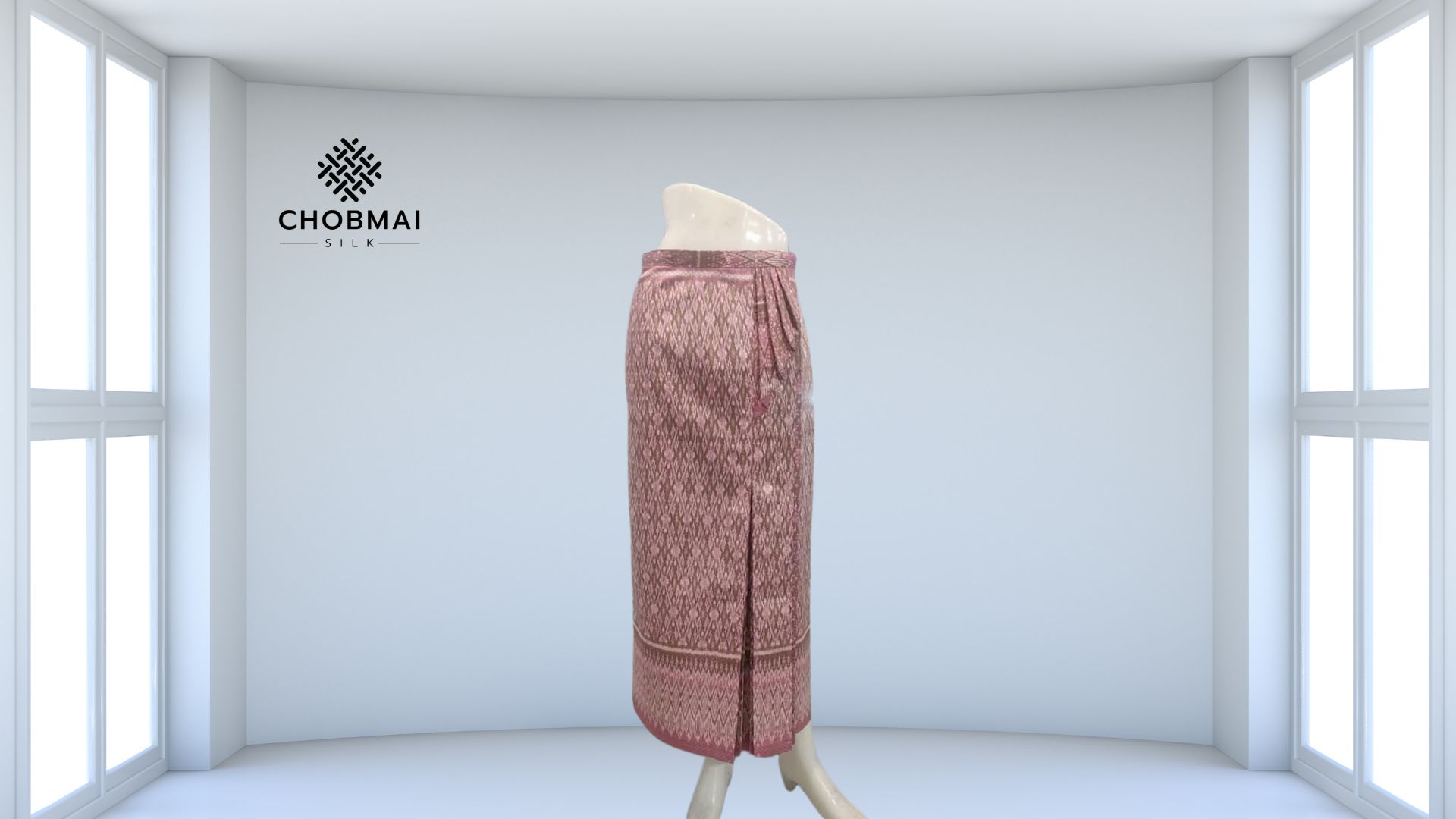 สั่งตัดเย็บกระโปรงผ้าไหม ตัดเป็นหน้านางข้างทวิต พร้อมแต่งชายพก (ไม่รวมผ้า) ก รหัส CUT-PT0041