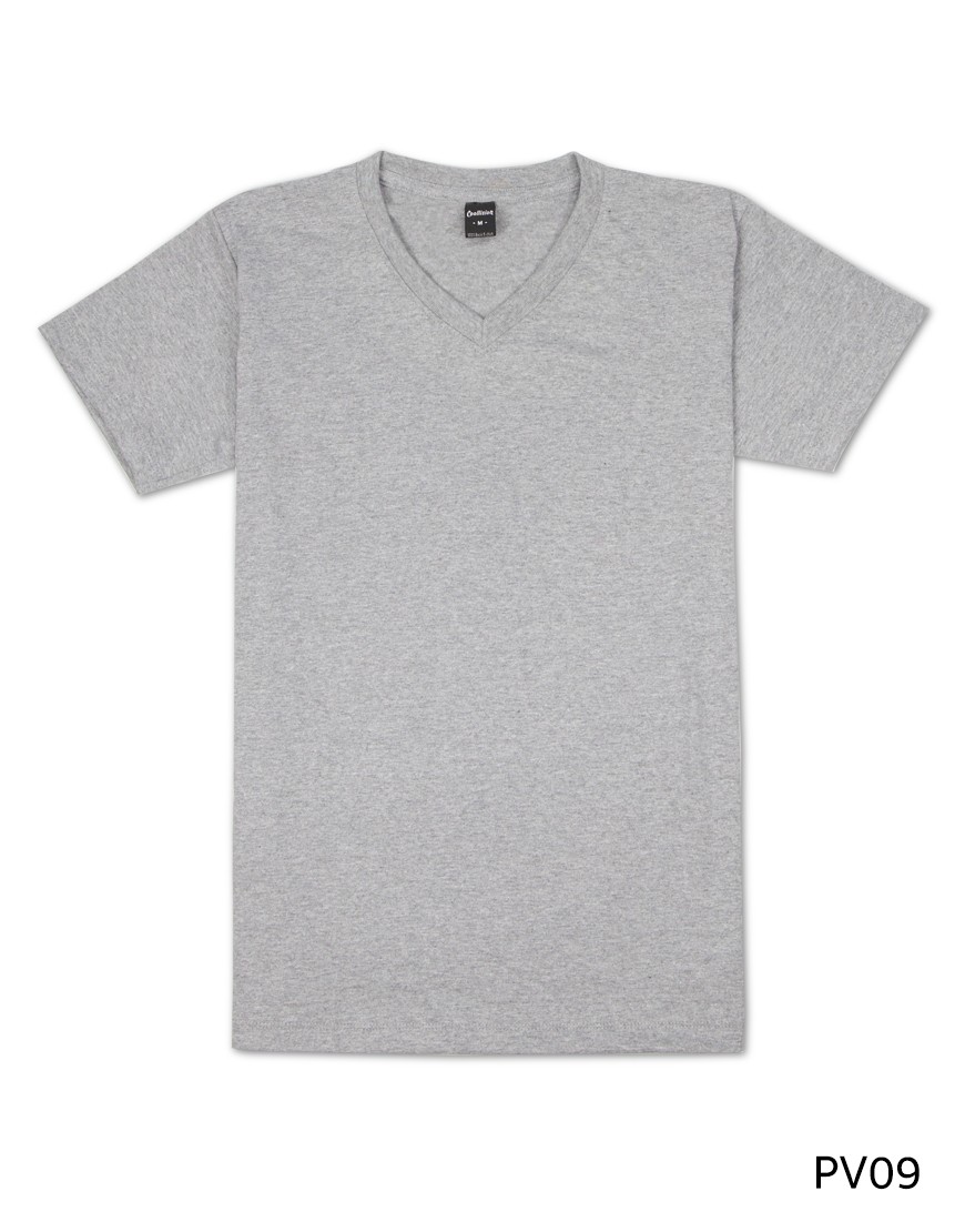 เสื้อยืดคอวีเรียบ Pv09 สีเทา