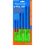 Woldchamp O-342 ชุดไขควงด้ามเขียวหุ้มฉนวน 6 ตัวชุด 2.5",4",6" แกนกลม เวิลแชมป์ (ชุด)