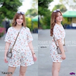 เซท #สาวอวบ เสื้อคอกลม+กางเกงขาสั้นลายดอก TW4979
