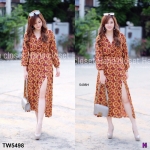 Maxi dress #สาวอวบ แขนยาว ผ่าหน้า ผ้าพิมพ์ลายกราฟฟิก TW5498