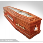 หีบศพคริสต์ไม้สัก ฝากระจก ทรงหกเหลี่ยม (ฝาชั้น)