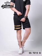 กางเกงขาสั้น พรีเมี่ยม ผ้า COTTON รหัส SST 215 G สีดำ แถบทอง SUMMER SALE