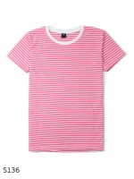เสื้อยืดคอกลมลายทาง S136 (สีชมพูฟอกริ้วขาวเล็ก)